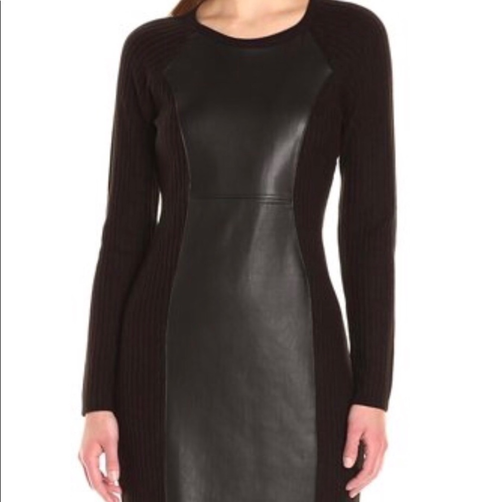 Calvin Klein Leather Faux Sweater Dress